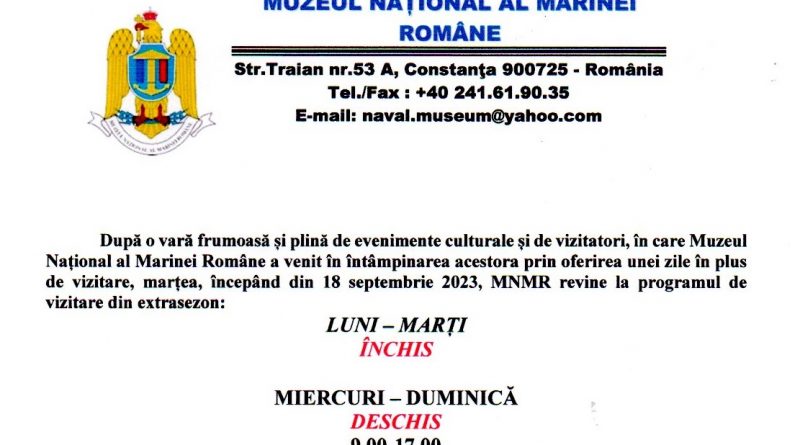 Program Muzeul Național al Marinei Române